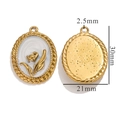 Golden oval stainless steel pendant featuring lily of the valley relief and white enamel - Oval Floral Relief Pendant / White
