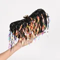 Funkelnde schwarze Pailletten-Abendtasche mit irisierenden Fransen für Partys - 21cm / Schwarz