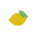 Enamel lemon brooch in yellow and green with Slightly Bitter text engraving - Slightly Bitter Lemon