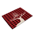 Red and black buffalo plaid Christmas placemat with white reindeer and holiday greeting - Red Black Plaid Reindeer Head Text
