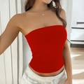 Chic red Y2K strapless knit tube top for women featuring a slim-fit backless design - Red
