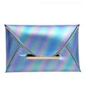Fashionable iridescent blue-purple envelope clutch bag with gold metallic trim - Blue