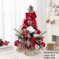 40cm pink flocked mini Christmas tree with red bows and burlap base tabletop ornament - No Light Version / 40CM / Red