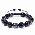 Detail of adjustable woven bracelet with blue tiger eye, hematite and black agate beads - Red Tiger Eye + Black Agate + Hematite (Braided)