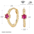 Detailed size specifications for gold S925 sterling silver hoop earrings with pink zircon - 925 Silver / Golden Color (Red)
