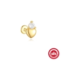 Golden S925 sterling silver heart-shaped stud earring with a clear round gemstone - Single Gold #8 (Heart with CZ)