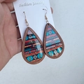 Aztec style colorful teardrop earrings in acrylic and wood for women fashion - Ethnic Geometric Pattern