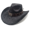 Cappello da cowboy nero con trama a pelle di serpente e fibbia in metallo a testa di toro - Motivo Serpente Nero