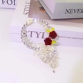 Butterfly hair clip with red velvet roses and sparkling rhinestones for hair styling - F0451 Gold Red Butterfly Flower