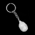 Mini grenade-shaped white gemstone pendant keychain with polished silver metal ring - White Crystal