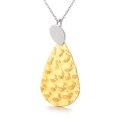 Modern gold teardrop pendant with hammered texture and silver accent on chain - Gold Silver Two-tone Hammered Groove Water Drop Pendant (KP28995-K)