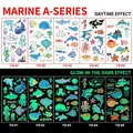 Glow-in-the-dark ocean theme kids tattoos featuring sharks and pirates in day and night view - Luminous Sea Series A