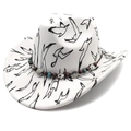 Detail of printed western cowboy hat featuring wooden beads and turquoise accessories - M (56-58cm) / Fedora Top White