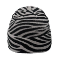 Detail view of the zebra pattern knit beanie showing soft grey and black wool texture - Grey and Black Zebra Print