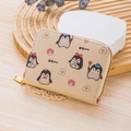 Beige cartoon penguin printed accordion card holder wallet with gold zipper closure - Style 3 - Beige Penguin Donut