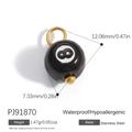 Black enamel number 8 pool ball pendant in golden stainless steel, 12mm x 7mm size - Black No.8 Billiard Ball Pendant PJ91870