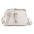 Cream white crossbody bag with lychee grain faux leather and patterned fabric strap - White