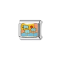 Italian modular charm in silver stainless steel with colorful enamel landscape design - Bracelet Link Module (Y237) / Sunrise Tree Scenery (Y237)
