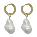 Pendientes vintage franceses de perlas barrocas con elegantes aros dorados para mujer - Oro de 18K