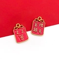 Red enamel fortune pendants with gold Chinese characters Luck and Academic Success - 1pc Double-Sided Top Lucky Signature Charm-12x18mm