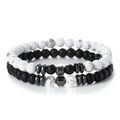 Set of two minimalist beaded bracelets with white turquoise, black agate and hematite beads - 6mm White Howlite + Matte Black Set