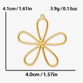 Polished 304 stainless steel flower pendant with 4.1cm x 4.0cm dimensions and weight detail - Gold