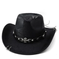 Chapeau de cowboy noir style gothique avec anneaux métalliques et clous tête de mort - M(56-58cm) / Noir