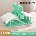 Mint green bear pattern kids clothes hanger with space-saving stackable hook design - Green (Thickened)