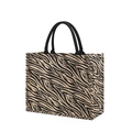 Retro jute tote bag featuring stylish zebra print patterns and black rope handles - Zebra Print