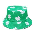 Double-sided St. Patrick's Day green bucket hat with white shamrock pattern - M (56-58cm) / Green