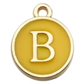 Golden round enamel charm featuring capital letter B in vibrant yellow finish - Capital Letter B Style / 1 Piece (12x14mm) / Yellow