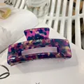 Rectangle acetate hair claw clip with purple and pink marble pattern in large size - Purple Blue Gold Ink