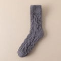 Chaussettes épaisses en polaire corail gris foncé avec motif torsadé pour l'hiver - Taille unique / Gris clair