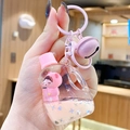 Pink liquid glitter bear keychain charm with mini laundry bottle and small bell - Pink Cute Bear - Detergent Bottle