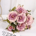 Artificial bouquet with pink purple gradient petals and green leaves for home decor - Purple