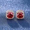Rose gold cluster stud earrings featuring a large red center stone and white accents - Champagne Gold Square Bag Earrings [1 Carat] Led-11