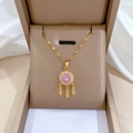 Collana acchiappasogni in titanio con gemma rosa e piume in una scatola regalo - Stile Piuma con Gemma Rosa Tonda (XL2606-391)