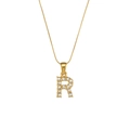 18K gold plated snake chain necklace with sparkling zircon Letter R pendant charm - Letter R