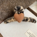 Detail of plush leopard print heart hair claw clip on brown wool fabric background - Coffee Leopard Heart Style (HH9418)