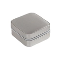 Mini silver-grey portable jewelry box with cross-pattern leather and zipper closure - Silver Gray