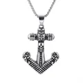 Vintage stainless steel skull anchor pendant necklace with black distressed metal finish - Without Chain / Steel Color (B0714)
