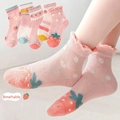 Pink mesh baby socks with strawberry and daisy patterns featuring ruffled cuffs - Mesh Pink C / 3-5 Years (Feet length 13-15cm)
