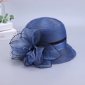 Navy blue summer sun hat with large organza floral decoration and lace detailing - One Size / Navy Blue