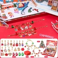 Christmas Advent Calendar set with 2 bracelets and 22 festive charms in a red gift box - Christmas Surprise Hole With 3D Puzzle and Jewelry Box (M-30)