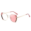 Fashion square photochromic glasses with gold metal frame and pink tortoiseshell accents - C5 Pink Tortoise Turn Pink