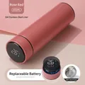 500ML red smart stainless steel thermos with LED temperature display and tea infuser - Replaceable Battery Smart Series / Bean Paste Red