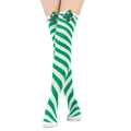 Calze natalizie sopra il ginocchio a righe verdi e bianche con decoro ad albero - Taglia unica / Righe Diagonali Verde e Bianco/Albero di Natale