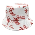Bob réversible blanc avec motifs de cocotiers rouges et vagues pour la plage - M (56-58cm) / Imprimé Palmier et Vagues Rouge et Noir (3#)