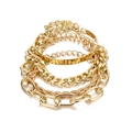 Multi-layer gold fashion bracelet set with smooth bangle and thick textured chain - 4 Pcs Gold Set