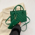 Quilted green crossbody small square bag with top handle and matching coin purse - Green